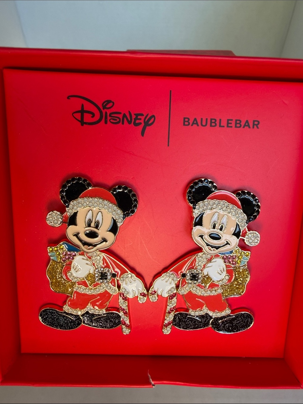 Disney BaubleBar Mickey Mouse Holiday Earrings - Red & Gold NIB - Picture 1 of 3